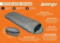 Vango Nitestar Alpha 300 Quad Sleeping Bag (FOG) -Outwell || Vango || Vango Airbeam Sales Store nitestar 300 infographic
