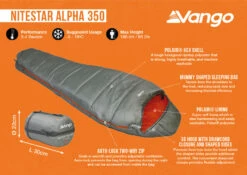 Vango Nitestar Alpha 350 Sleeping Bag (Fog) -Outwell || Vango || Vango Airbeam Sales Store nitestar 350 infographic